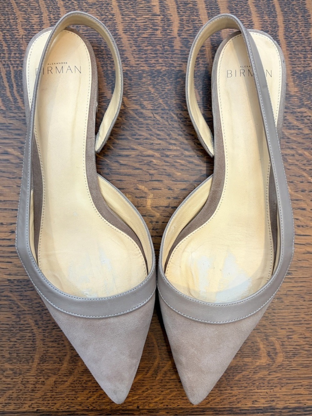 Alexandre Birman Menis Gray Suede Leather Slingback Pointed Toe Heels 38.5